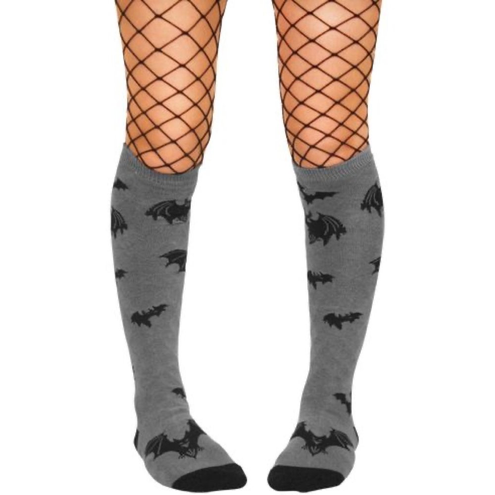 Sourpuss Gray & Black Bats Knee High Socks Vampire Goth Punk Emo Vampire Horror